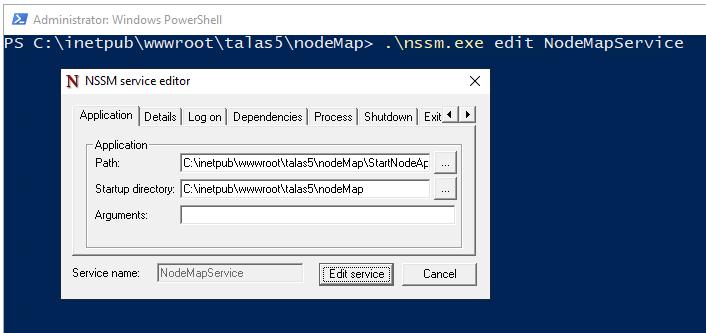 NSSM service editor